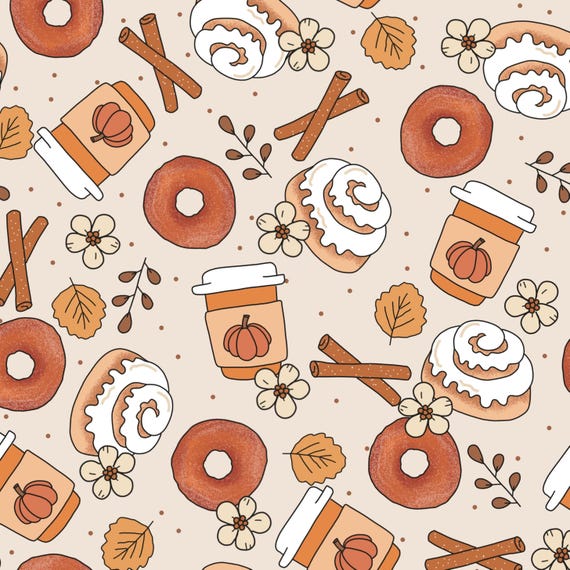 Pumpkin Spice Coffee Fabric, Latte Coffee Fabric, Fall Fabric by the Yard, Brittany Frost, Quilting Cotton, Broadcloth, Canvas, Sateen