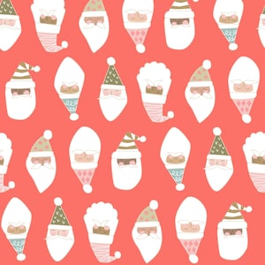 Red Retro Santa Faces Fabric, Christmas Fabric, Fabric by the Yard, Hey Cute Designs, Quilting Cotton, Knit Fabric, Sateen, Jersey, Bamboo