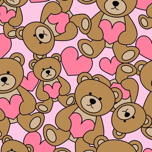 Valentine Teddy Bear Fabric, Valentine&#39;s Day Fabric, Fabric by the Yard, Little Smile Makers, Quilting Cotton, Knit Fabric, Spandex, Jersey