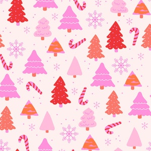 Pink Christmas Tree Fabric, Candy Cane Fabric, Fabric by the Yard, Little Smilemakers, Quilting Cotton, Knit Fabrics, Canvas, Minky, Sateen