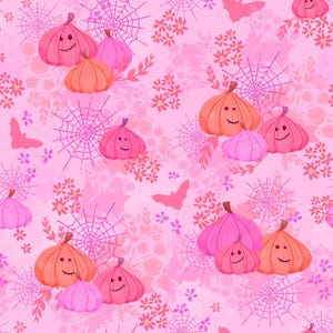 Pink Halloween Fabric, Pink Pumpkin Fabric, Fabric, Fabric by the Yard, Floral Sky, Quilting Cotton, Broadcloth, Canvas, Minky, Sateen