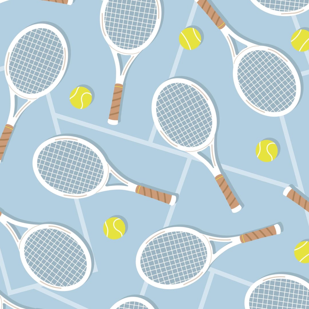 Cloth Racket Blue Retro Tennis Racket Fabric, Fabric by the Yard, Sports Fabric ...