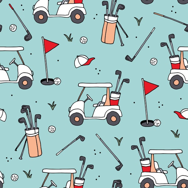 Blue Golf Fabric, Fabric by the Yard, Little Smile Makers, Sports Fabric, Quilting Cotton, Spandex, Sateen, Bamboo, Broadcloth, Minky