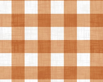 Fall Orange Gingham Fabric, Linen Look Gingham, Fabric by the Yard, Quilting Cotton, Canvas, Spandex, Broadcloth, Bamboo, French Terry