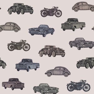 Vintage Car Fabric, Fabric by the Yard, Vehicle Fabric, Retro Racing, Melissa Johnson, Quilting Cotton, Minky, Broadcloth, Knit Fabric