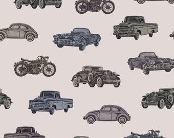 Vintage Car Fabric, Fabric by the Yard, Vehicle Fabric, Retro Racing, Melissa Johnson, Quilting Cotton, Minky, Broadcloth, Knit Fabric