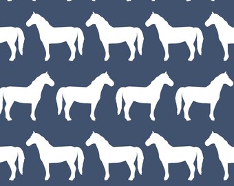 Blue Horse Silhouette Fabric, Fabric by the Yard, Horse Fabric, Quilting Cotton, Broadcloth, Organic Cotton, Spandex, Bamboo, Canvas