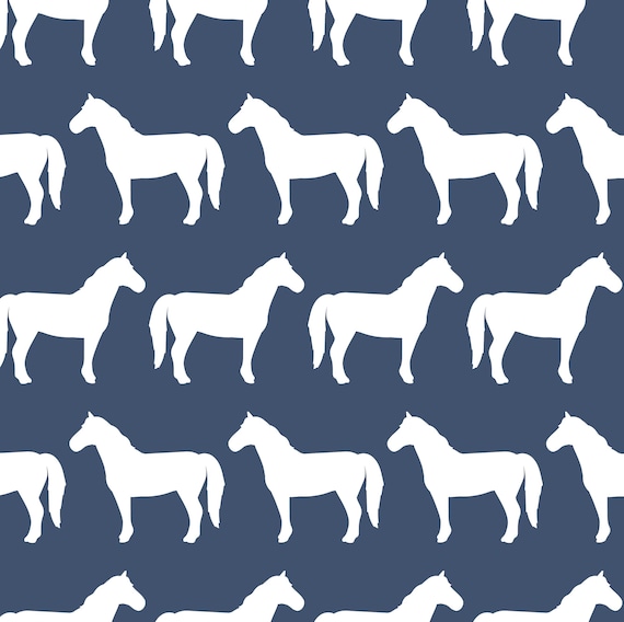 Blaue Pferde Silhouette Stoff, Meterware, Pferdestoff, Quilting