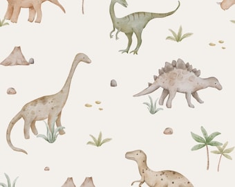 Cream Dinosaur Fabric, Dino Fabric, Fabric by the Yard, Autumn River, Quilting Cotton, Spandex, Jersey, Bamboo, Minky, Spandex, Broadcloth