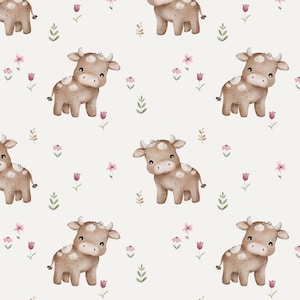 Baby Cow Fabric, Fabric by the Yard, Farm Animal Fabric, Autumn River, Quilting Cotton, Knit Fabric, Canvas, Fat Quarter, Spandex,Broadcloth