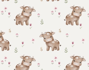 Baby Cow Fabric, Fabric by the Yard, Farm Animal Fabric, Autumn River, Quilting Cotton, Knit Fabric, Canvas, Fat Quarter, Spandex,Broadcloth