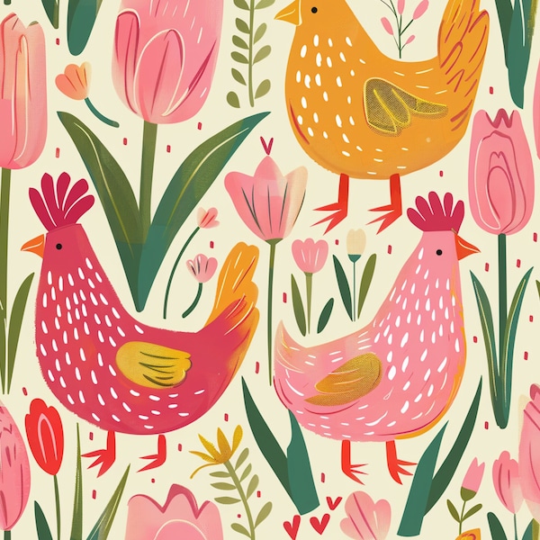 Tissu Imprimé Poules Campagne – Coupon 39 X 78 Cm En Coton – Motif Joyeux