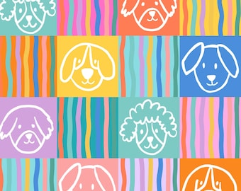 Färgglatt hundrutigt tyg, hundtyg, tyg på metervara, färg och glädje, quiltbomull, minky, kläde, boardshorts, satin, jersey