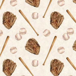 Baseball Fabric, Fabric by the Yard, Sports Fabric, Baseball Glove and Ball, Cate & Rainn, Quilting Cotton, Knit Fabric, French Terry, Minky