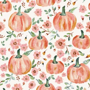 Fall Pumpkin Floral Fabric, Fabric by the Yard, Fall Fabric, Vivie & Ash, Quilting Cotton, Broadcloth, Canvas, Knit Fabric, Minky, Sateen