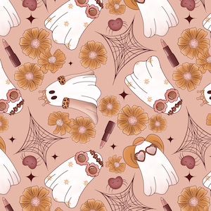 Pink Girly Ghost Fabric, Cute Halloween Fabric, Fabric by the Yard, BY Design, Quilting Cotton, Knit Fabrics, Canvas, Minky, Broadcloth