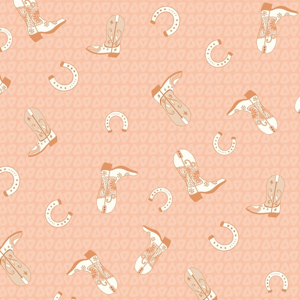 Peach Cowgirl Boots Fabric, Western Horseshoe Fabric, Fabric by the Yard, Jac Slade, Quilting Cotton, Broadcloth, Knit Fabric, French Terry