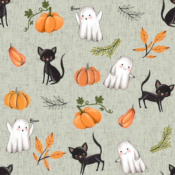 Katzen und Kürbisse Halloween Stoff, Stoff Massenlager, Petit Faon