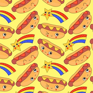 Yellow Hotdog Fabric, Cartoon Food Fabric, Children's Fabric, Fabric by the Yard, Rocket Lion, Quilting Cotton, Minky, Canvas, Knit Fabrics