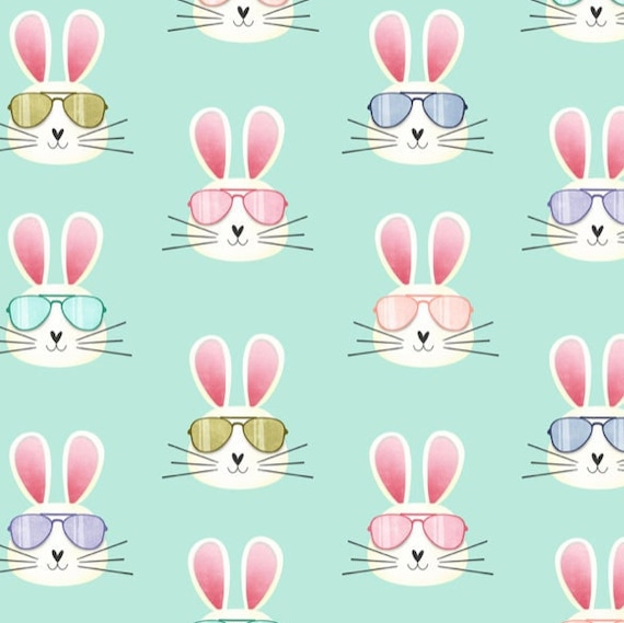 Easter Bunny Fabric, Easter Bunny Sunglasses Fabric, Fabric by the yard, Quilting Cotton, Canvas, Bamboo, French Terry, Ribbed Knit, Sateen