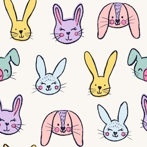 Pastel Bunny Fabric, Rabbit Fabric, Easter, Fabric by the Yard, Vivie & Ash, Quilting Cotton, Knit Fabric, Sateen, Bamboo, Jersey, Swim