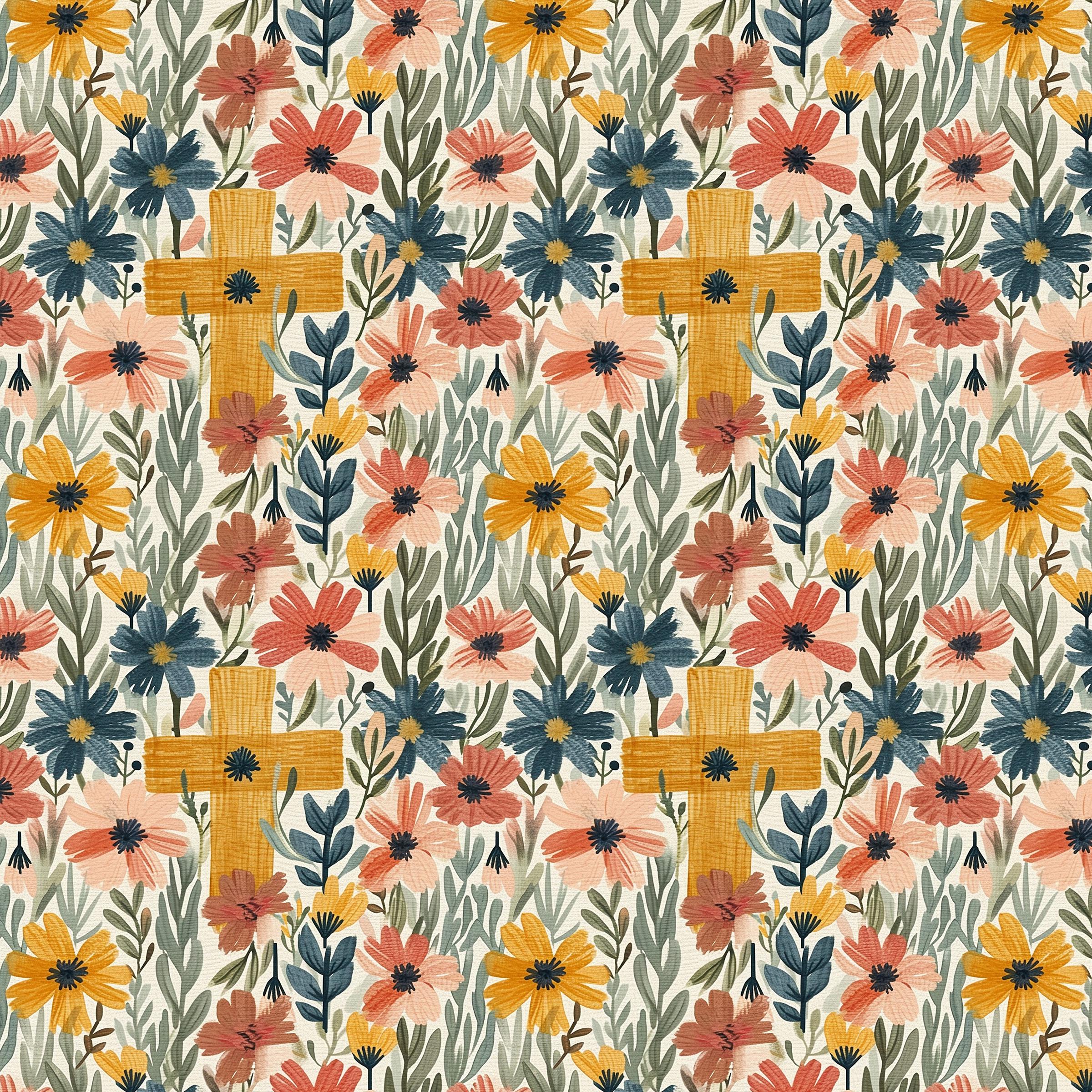 Boho Cross Floral Fabric, Christian Fabric, Fabric by the Yard, Tori Egeler, Quilting Cotton, Minky, Canvas, Sateen, Broadcloth, Spandex