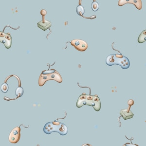 Blue Video Game Fabric, Gaming Controller Fabric, Fabric by the Yard, Autumn River, Quilting Cotton, Knit Fabric, Canvas, Spandex, Jersey