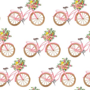 Floral Bike Fabric, Fabric by the Yard, Bicycle and Basket Fabric, Quilting Cotton, Broadcloth, Canvas, Spandex, Bamboo, Ribbed Knit, Jersey