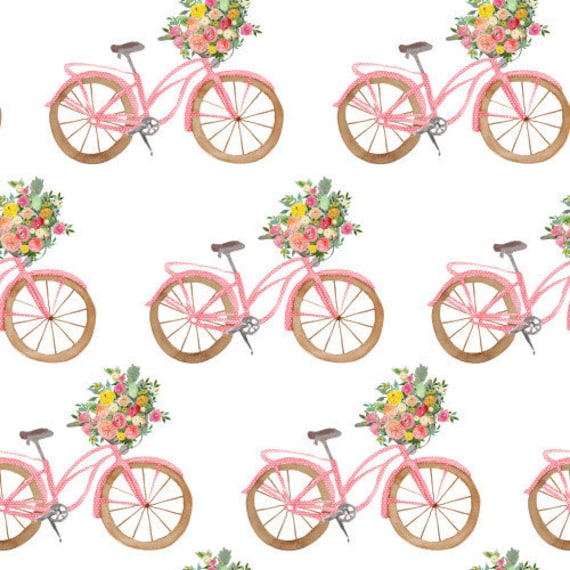 Floral Fahrrad Stoff, Stoff Meterware, Fahrrad und Korb Stoff