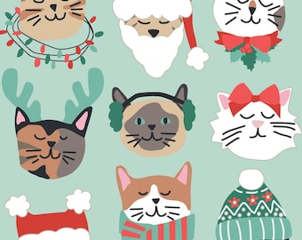 Tela de gato navideño, Tela de gatito navideño, Tela cortada a medida, Hey Cute Designs, Algodón para acolchado, Satén, Lona, Tejido de punto, Minky