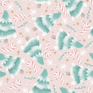 Pink Christas Tree Fabric, Candy Cane Fabric, Fabric by the Yard, Brittany Frost, Quilting Cotton, Knit Fabrics, Sateen, Minky, Broadcloth