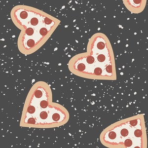 Gray Pizza Heart Fabric, Valentines Day Fabric, Fabric by the Yard, Jackie Jean Design, Quilting Cotton, Knit Fabric, Canvas, Jersey. Bamboo