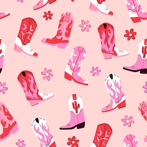 Pinker Cowgirl-Stiefel-Stoff, Westernstoff, Meterware, Patchworkstoff, Patchworkstoff, Quilting Baumwolle, Baumwollstoff, Canvas, Minky