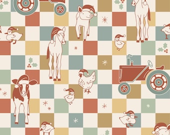 Tela navideña de animales de granja, tela de Papá Noel, tela cortada a medida, Tate Made Modern, algodón acolchado, satén, tejido de punto, minky, jersey