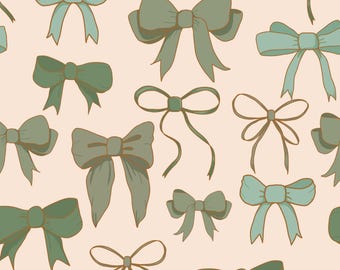 Green Christmas Bow Fabric, Christmas Ribbons Fabric, Fabric by the Yard, Samantha Jane, Quilting Cotton, Canvas, Knit Fabric, Sateen