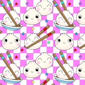 Dumpling Chopstick Fabric, Cartoon Food Fabric, Children&#39;s Fabric, Fabric by the Yard, Rocket Lion, Quilting Cotton, Minky, Canvas, Knits