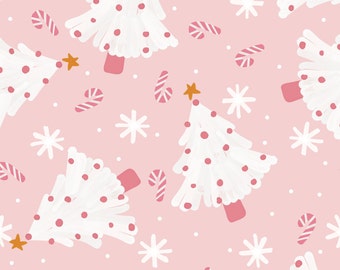 Pink Christmas Tree Fabric, Candy Cane Fabric, Fabric by the Yard, Brittany Frost, Quilting Cotton, Broadcloth, Knit Fabrics, Canvas, Minky