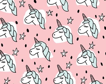 Pink Unicorn Fabric, Baby Unicorn Fabric, Fabric by the Yard, Little Smilemakers, Quilting Cotton, Canvas, French Terry, Swim Fabric, Minky