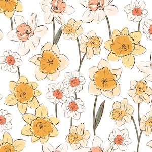 Daffodil Flower Fabric, Spring Floral Fabric, Fabric by the Yard, Indy Bloom, Quilting Cotton, Sateen, Knit Fabric, Canvas, Swim Fabric