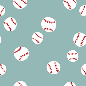 Blue  Baseball Fabric, Fabric by the Yard, Retro Sports Fabric, Little Smile Makers, Quilting Cotton, Spandex, Bamboo, Minky, French Terry