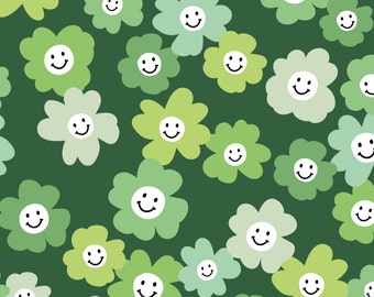 Tela con carita sonriente de trébol, cortada a medida, para el Día de San Patricio, algodón para acolchado, tejido de punto, lona y elastano.
