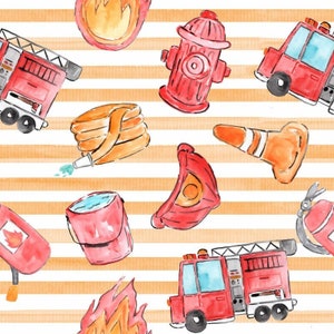 Fire Truck Fabric, Fabric by the Yard, Fire Fighter Fabric, Quilting Cotton, Bamboo, Broadcloth, Fat Quarter, French Terry, Canvas