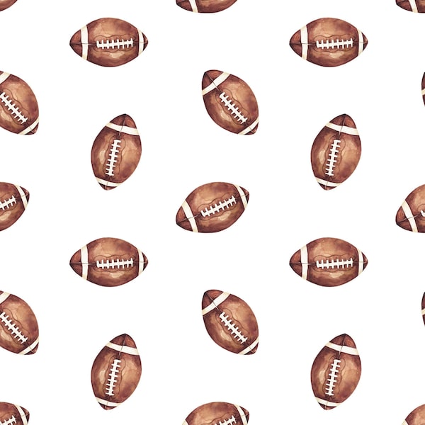 White Watercolor Football Fabric, Fabric by the Yard, Sports Fabric, Cate & Rainn, Quilting Cotton, Spandex, Bamboo, Rib Knit, French Terry