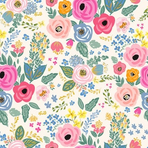 Spring Ivory Floral Fabric, Fabric by the Yard, Shop Cabin, Quilting Cotton, Cotton Sateen, Broadcloth, Canvas, Spandex, Bamboo