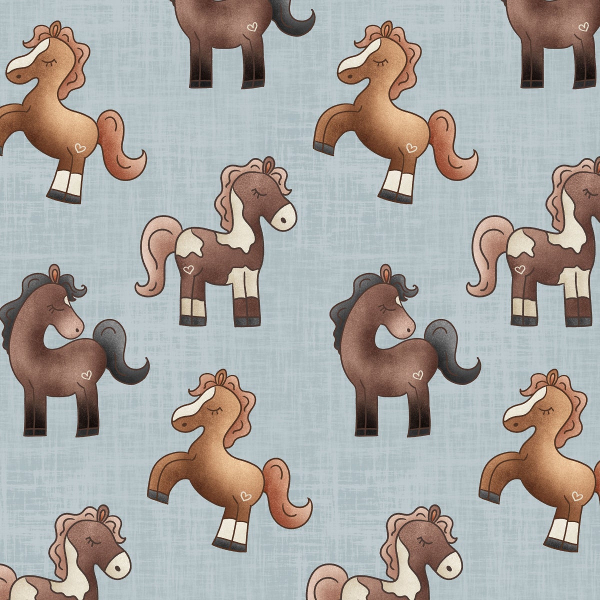 Blue Pony Fabric, Fabric by the Yard, Horse Fabric, Quilting Cotton, Spandex, Organic Sateen, Bamboo, Rib Knit, French Terry, Canvas, Jersey
