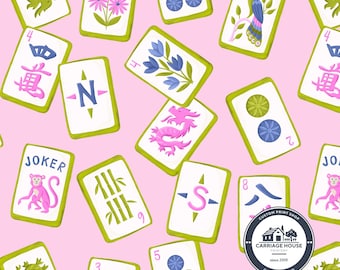 Tissu de mahjong rose par mètre, impression de jeu chinois, papier nénuphar