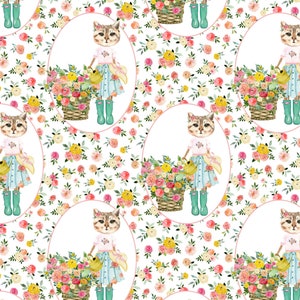 Miss Kitty Floral Fabric, Fabric by the Yard, Spring Fabric, Shop Cabin, Quilting Cotton, Broadcloth, Sateen, Bamboo, Spandex, Canvas