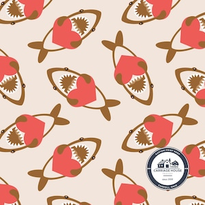 Tela de corazón de tiburón, tela para San Valentín, Julie Storie Designs