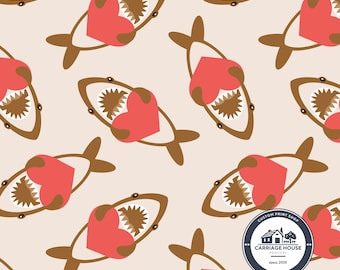 Tela de corazón de tiburón, tela para San Valentín, Julie Storie Designs