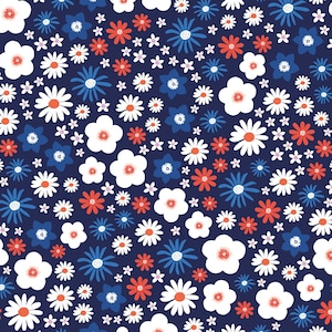 Patriotic Floral Fabric, 4th of July Flowers, Fabric by the Yard, Little Smile Makers, Quilting Cotton, Knit Fabric, Spandex, Canvas, Swim